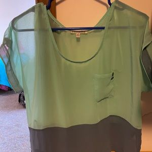 Sheer 2 toned green and blue shirt. Small Lucca Couture.